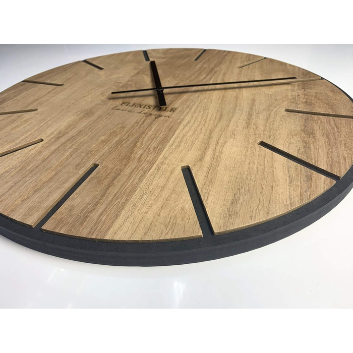FLEXISTYLE Large Wall Clock without Ticking Sounds, Wood Art Black 60cm, Living Room, Bedroom, Made in EU, z216-2
