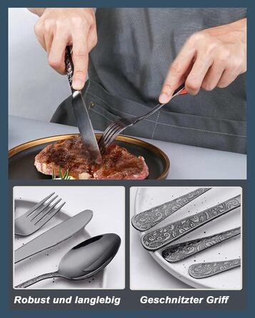 Набір столових приборів з нержавіючої сталі в вінтажному стилі на 6 осіб (чорний, 24 предмети) - ножі, виделки, ложки