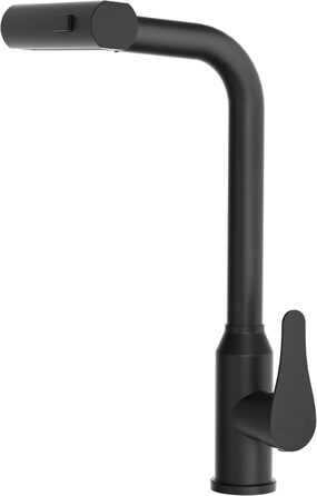 Кухонний змішувач водопровідний висувний з душем, 3 режими, 360° поворот, чорний, нержавіюча сталь