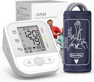 Автоматичний тонометр на плече з LCD-дисплеєм та регульованою манжетою (22–42 см), One-Touch, перловий колір