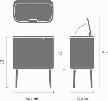 Сміттєвий бак Brabantia Bo Touch Bin 36 л, металевий, білий, з внутрішнім відром (54 x 32 x 68 см)