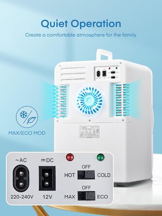 NORTHCLAN Міні холодильник 2в1 15 літрів (21 банка), портативний з охолодженням та нагріванням, 12V/220V для авто, офісу та гуртожитку, чорний, Max & Eco-режим