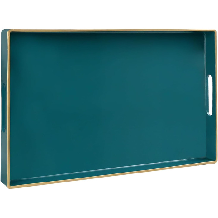MAONAME Decorative Tray for Coffee Table, Modern Serving Tray with Handles, Rectangular Plastic Tea Tray for Ottoman, Bathroom Decoration, 40 x 25.9 cm (Dark Green)