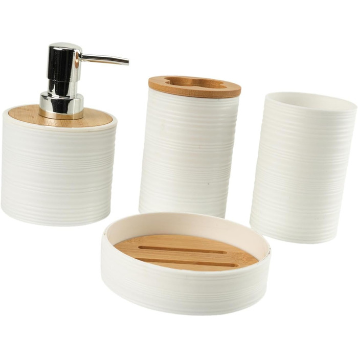 Набір аксесуарів для ванної кімнати Perfk 4X: мильниця, стакан для води, тримач для зубних щіток, зелений (білий)