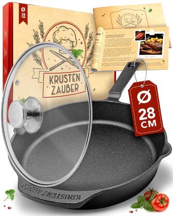 Чавунна гриль-сковорода Krustenzauber 26 см з подвійним руків'ям для індукційних плит - рифлена, для смаження м'яса та овочів