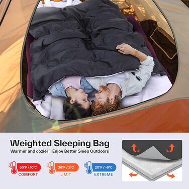 Спальний мішок Ohuhu на 2 особи, 220x150 см, для кемпінгу, подорожей, сімейного відпочинку та фестивалів (чорний, 3.5 кг)