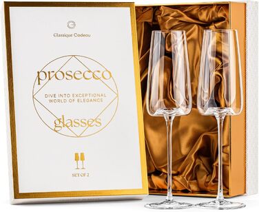 Набір келихів для шампанського та просекко GLASSIQUE CADEAU (2 шт.) | Келихи-флейти з довгим ніжкою для Мімози, Белліні, Гуго, шампанського | Елегантний дизайн