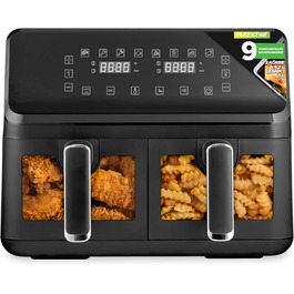 Фритюрниця NutriChef з подвійною камерою, 8л, 1700W, чорна. 9 програм, антипригарне покриття, для смаження, приготування на грилі та випікання