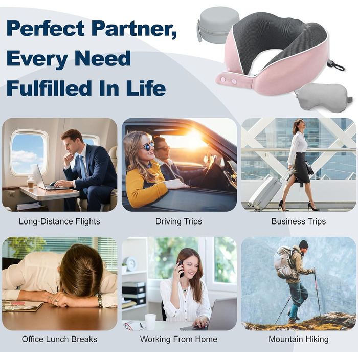 Подушка для шиї Comfy - подорожі літаком, автомобілем, поїздом. З регулюванням, Memory Foam, 3D-маска для сну, підтримка 360°, Rougepuder