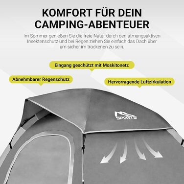 Намет кемпінговий MSPORTS Premium Pop-Up 2-3 особи, сріблястий - водонепроникний, вітрозахисний, купольний