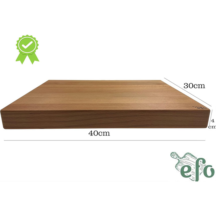 EFO Solid Cutting Board - Solid Chopping Block - Robust Cutting Block - Meat Cutting Board - Bread Board - Large Wooden Kitchen Board - XXL Chopping Block - Made of Beechwood (40x30x4cm)