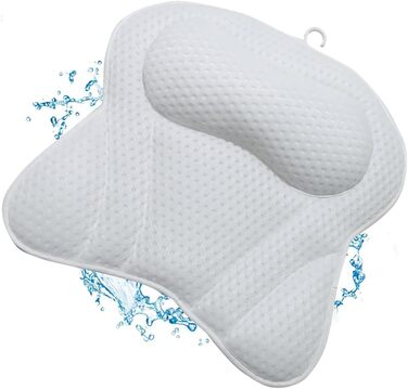 Penelife Bathtub Pillow with 6 Suction Cups - Ergonomic Bath Pillow with 4D Air Mesh Technology - Neck Pillow for Optimal Relaxation - White Bathtub Cushion