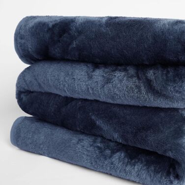 Дреамсцен Пухнастий плед з штучного хутра, флісу, теплий, м'який, великий, для ліжка (125 x 150 см, темно-синій)