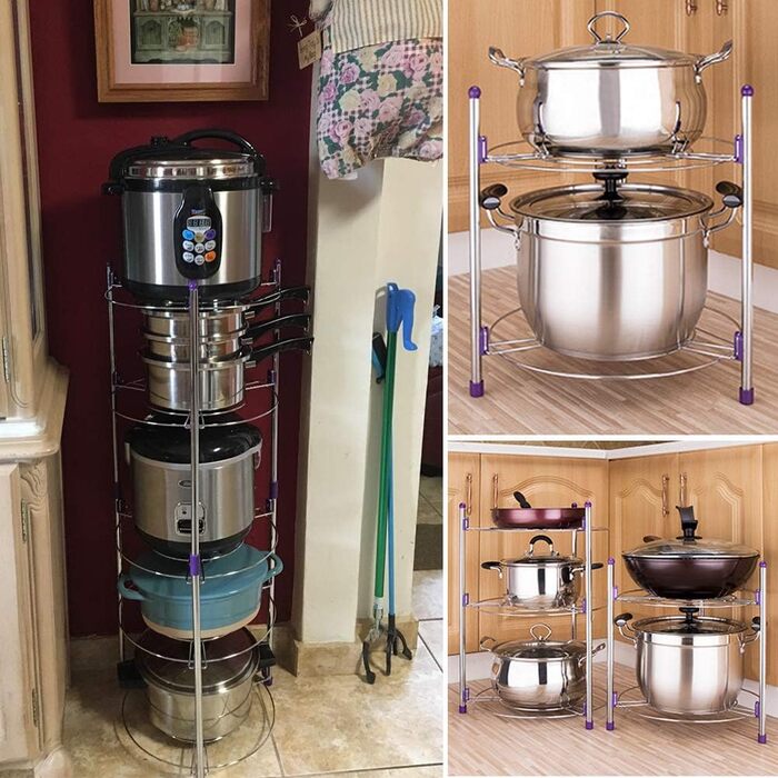 Pot Rack, 5-Tier Kitchen Storage Shelf for Pots, Pot Lids Storage Rack, High-Quality Chrome-Plated Stainless Steel Rack (5-Tier)