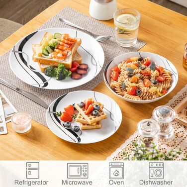 VEWEET Набір посуду 18 предметів на 6 осіб, порцеляновий сервіз, 6 тарілок для їжі, десертних та супових тарілок, сервіз Fiona