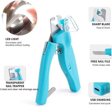 Триммер для когтів домашніх тварин з LED-підсвічуванням: для собак та котів середніх та маленьких порід. Професійний триммер для когтів з гострою клинком та безпечним білим/блакитним LED-світлом.