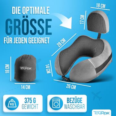 Подушка для шиї у літак з додатковою подушкою – Memory Foam, автомобіль – регульована підтримка шиї, для дорослих, сіра