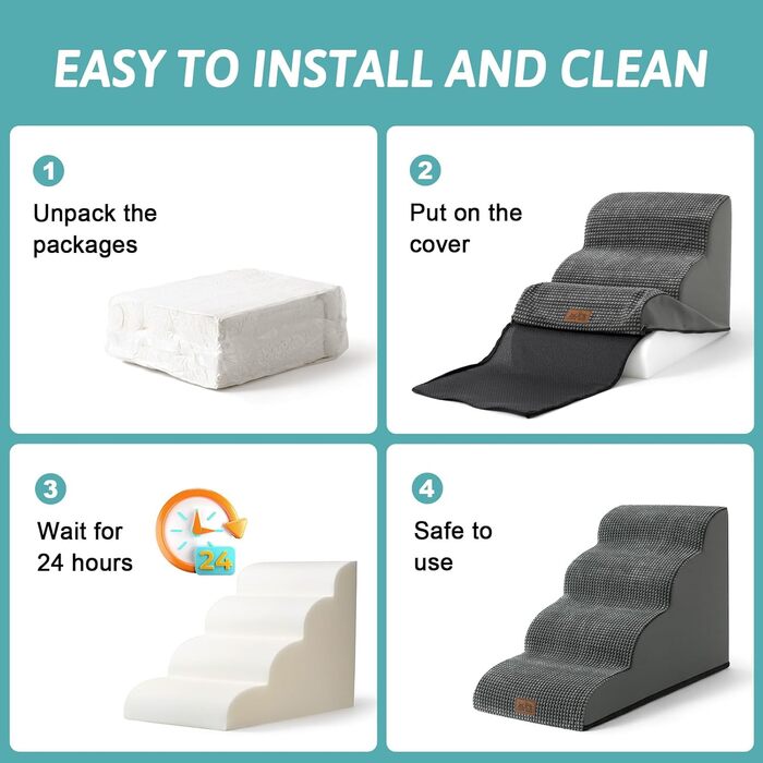 Сходинки для собак маленьких порід 57 см, 5 сходинок, з антиковзким покриттям, сірого кольору (40x84x57 см)