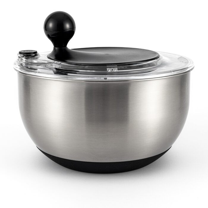 Салатниця-швидкокрутка з нержавіючої сталі – для миття, просушування та зберігання салату. BPA-free, об'єм 4,5 л, з ручним приводом