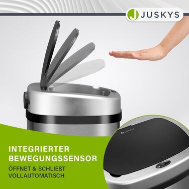 Відро для сміття Juskys з датчиком руху, 50л, нержавіюча сталь, кутовий, з кришкою-затискачем для пакетів