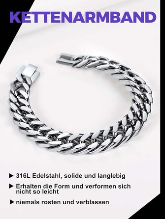 Чоловічий браслет Richsteel з нержавіючої сталі сріблястого/золотого/чорного кольору, ширина 12 мм, довжина 21 см, кубинський ланцюг, для подарунка