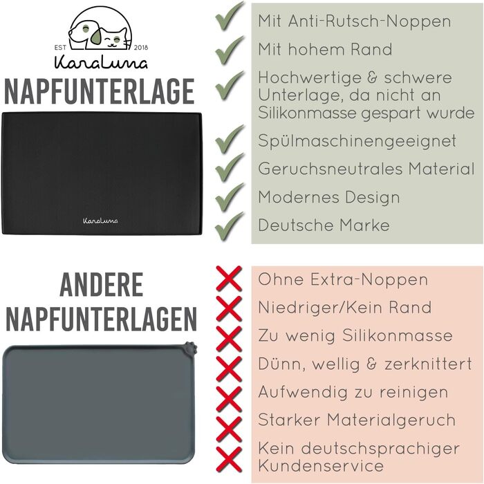 Силіконовий килимок KaraLuna Premium для годівлі котів та собак, 60 x 40 см, чорний, кутовий