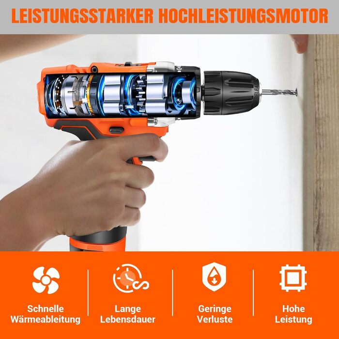 Акумуляторний шуруповерт 21V з набором аксесуарів для дому та саду. Шуруповерт-дриль, ударний шуруповерт, акумуляторний дриль. Макс. крутний момент 45Nm, 25+1 ступінь, 2 швидкості, 1500mAh, 25 шт. аксесуарів. Червоний.