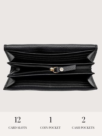 Lazarotti Bologna Large Leather Wallet for Women | with Snap Button, Large Zipper Compartment, 12 Card Slots, RFID Protection | 19 x 10 x 3 cm (2 Adjustable Widths)