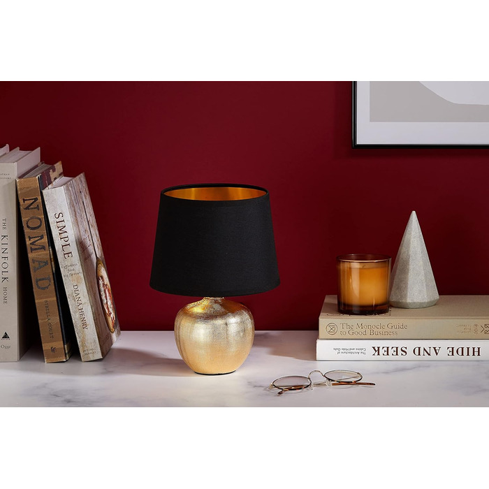 Настільна лампа Reality Leuchten Luxor, кераміка, золото, E14, 18x18x26 см, чорно-золота