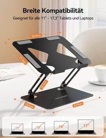 Підставка для ноутбука TECKNET, металева, регульована, чорна, 10-17.3 дюймів