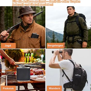 Фляга для чоловіків Jäger з гравіюванням оленя, 180 мл, нержавіюча сталь, комплект з 2 склянок, відкривачем, воронкою, кракею та шкіряним чохлом, аксесуар для полювання