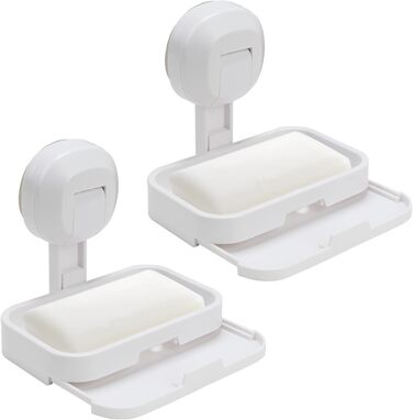 Тримач для мила настінний з піддоном для води, без свердління, з шухлядкою, пластиковий, білий