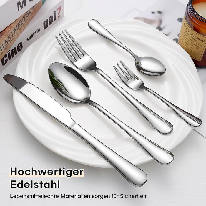 Набір столових приборів на 6 осіб, 30 предметів: виделки, ложки, ножі, нержавіюча сталь, дзеркальне полірування, для посудомийної машини
