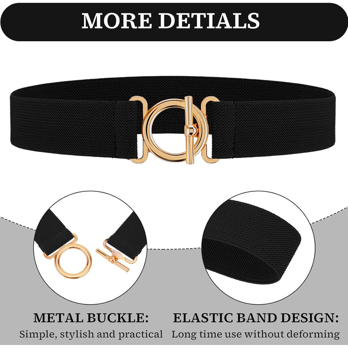Жіночий еластичний ремінь Amaxiu з золотистою пряжкою, вузький ремінь для талії, чорний