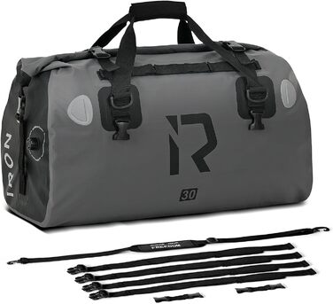 IRON JIA's Motorcycle Bag Luggage Roll Waterproof Motorcycle Rear Bag Saddle Bag Travel Bag with Roll-Seal Shoulder Straps Suitable for Motorcycle Cycling Camping Water Sports - (Gray, 30L)