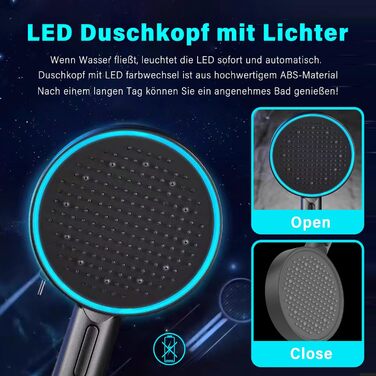 JINYOMFLY LED Shower Head with Lights, Shower Head with LED Lighting, 15CM Shower Head Color Changing, 3 Shower Modes Shower Light, Shower Head Light with Liquid Silicone Nozzle