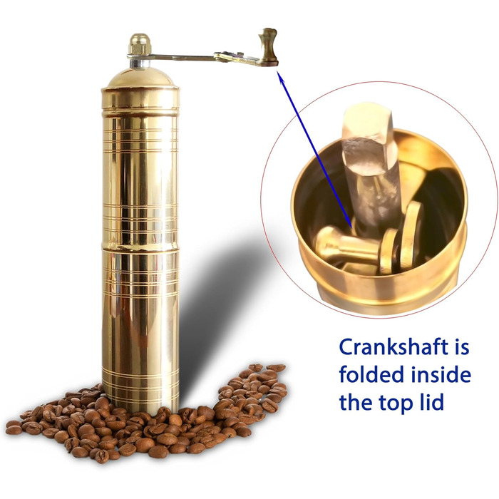 Traditional Turkish manual coffee grinder, brass coffee grinder, kitchen decoration, qualification, adjustable grinding burr, manual coffee grinder with handle