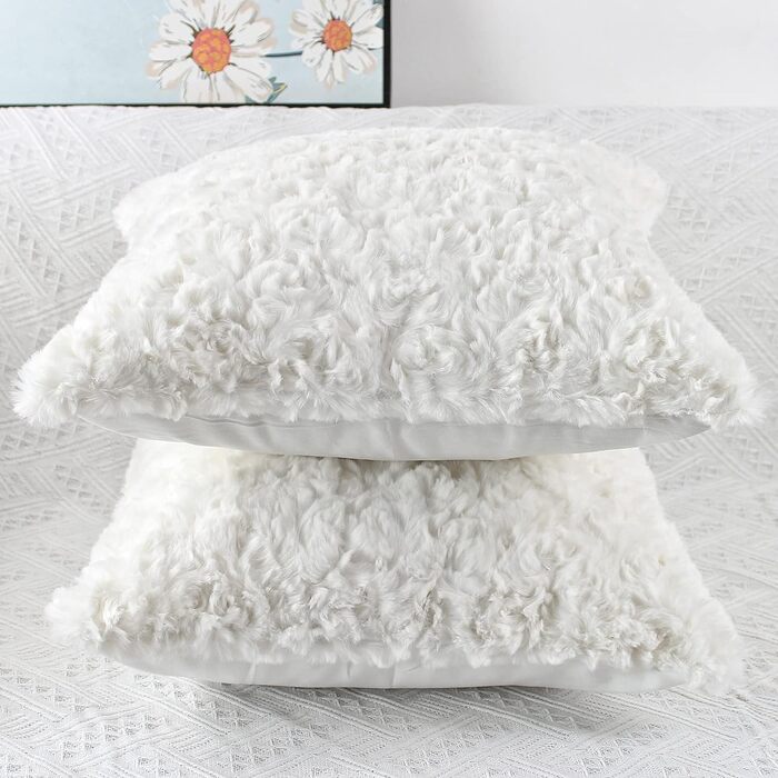 NIULAA White Faux Fur Pillow Covers 45x45 2-Pack - Luxurious Plush Cushion Covers for Sofa, Living Room, Bedroom