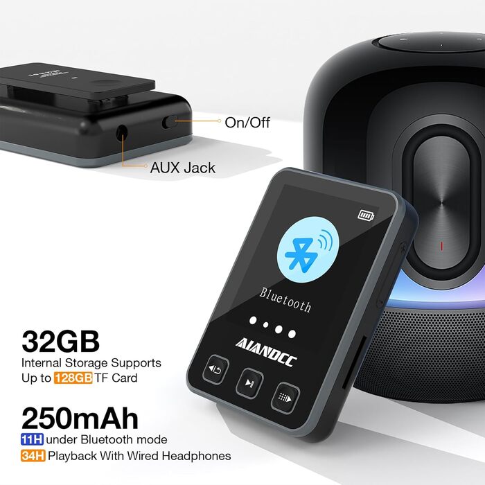 MP3-плеєр Bluetooth 5.3 зі спортивним кліпом та браслетом, 1.77