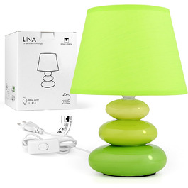 Торшер 'Ліна' - керамічна настільна лампа з абажуром з тканини, сумісна з LED, цоколь E14, 230V, зелений колір