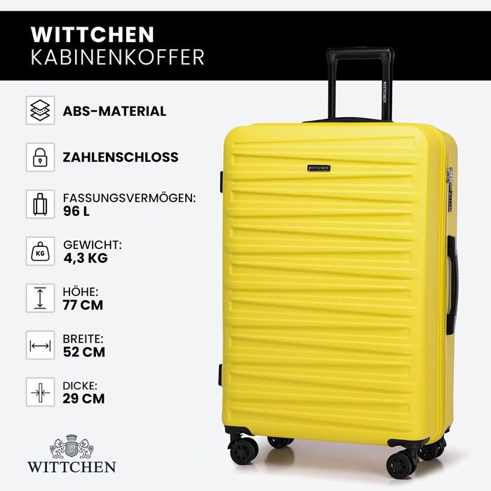 WITTCHEN Skyspeed Line - великий валіза з ABS, жорсткий корпус, телескопічна ручка, 4 колеса, колір жовтий, підходить для Lufthansa, Eurowings, Ryanair, Condor