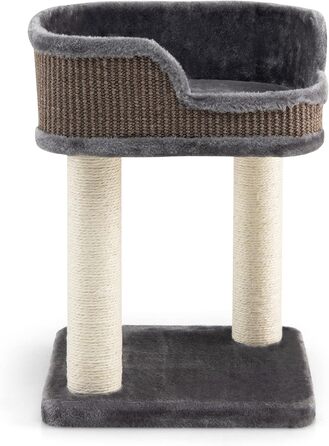 COSTWAY Cat Tree Small, Cat Tree with Large Plush Seat, Wooden Cat Scratching Post, Cat Cat Furniture Climbing Tree, Activity Tree Play Tree, Natural Sisal Tower with Scratching Posts (Gray)
