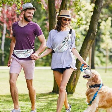 Сумка на пояс 80-х для жінок, лазерний стиль, блискітки, регульований ремінь, водонепроникна, для активного відпочинку, подорожей, туризму, відпустки (срібна, оновлена версія)