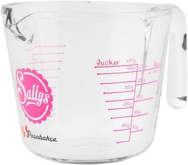 Measuring cup made of borosilicate glass in milliliters and grams, cold and heat resistant (microwave safe), with a non-slip and ergonomic handle (500 ml) Transparent