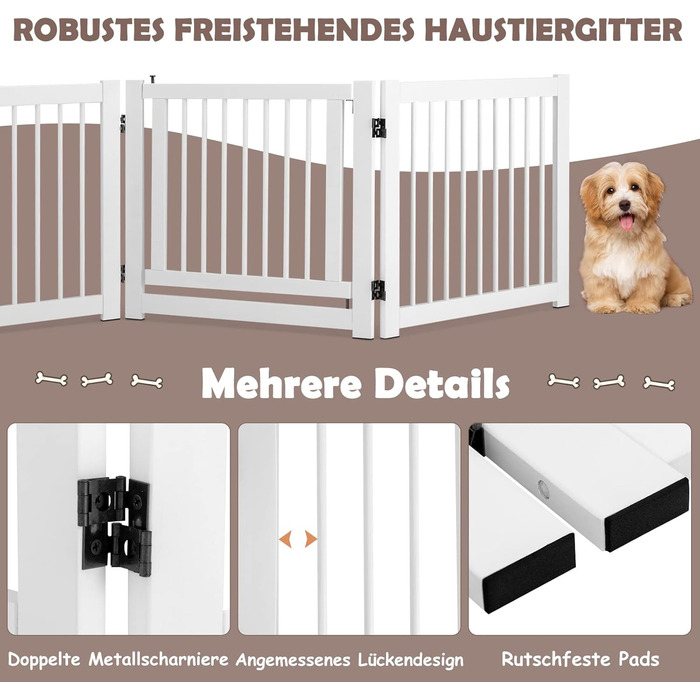 Захисний бар'єр для собак COSTWAY 3 шт., самостійне встановлення, 61 см, дерев'яний, для дому, з дверцятами, складний, для каміну та сходів (білий)