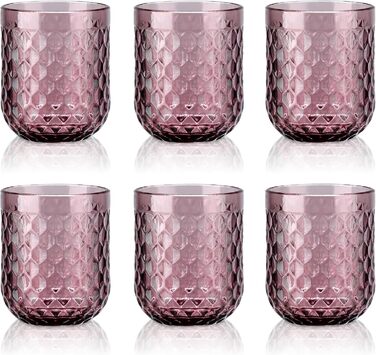 Joeyan 200ml Small Violet Drinking Glasses Set of 6, Colored Water Glasses Set with Diamond Embossed Design, Vintage Glasses Set for Home Restaurant Bar, Dishwasher Safe