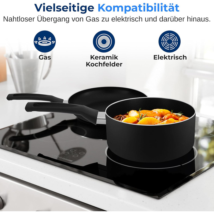 Набір каструль та сковорідок SereneLife 11 предметів: антипригарне покриття, для газових, електричних та керамічних плит, з аксесуарами, без PFOA/PFOS, чорний Azul Oscuro