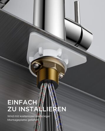 Змішувач для кухні FORIOUS висувний з душем, кухонний, L-подібний, 360° поворот, 2 режими, полірований хром