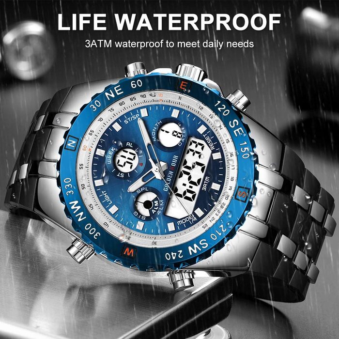 Чоловічий військовий спортивний годинник: цифрові, аналогові, з датою, будильником, світосвітністю, секундоміром. Великий годинник для чоловіків (Blue B)
