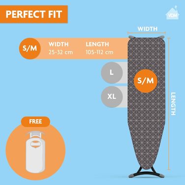 Чохол для дивану Bügetischbezug Cassic: універсальний, з шаром піни 3 мм, розмір 38-45 см (ширина) та 120-125 см (довжина), Geo Square, S/M